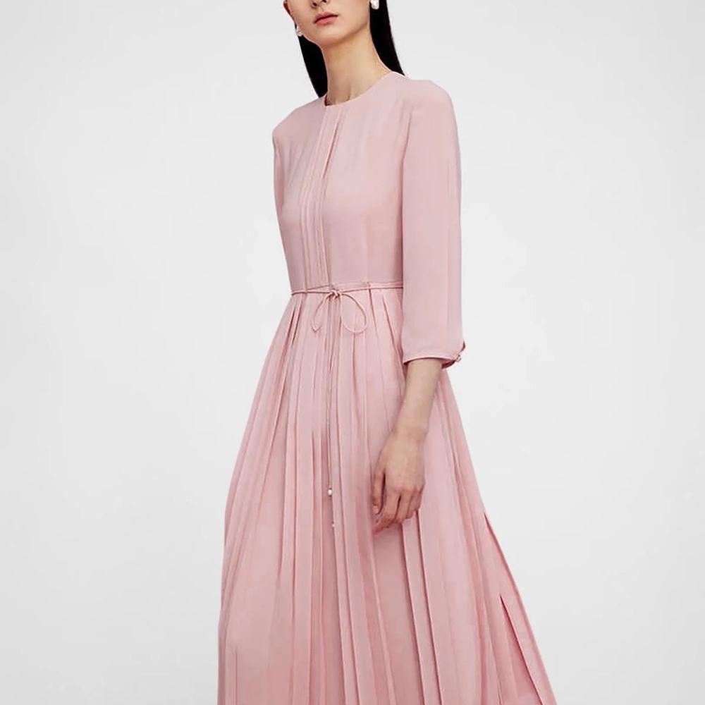 Daisy Silk Dusty Rose Pleated Dress